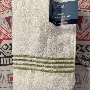 Mainstays White Bath Towel with Olive Stripes (Brand New)